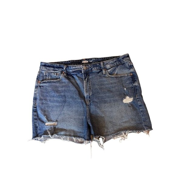 OLD NAVY O.G. High Rise 3” Blue Distressed Jean Shorts Size 18 - Picture 1 of 9